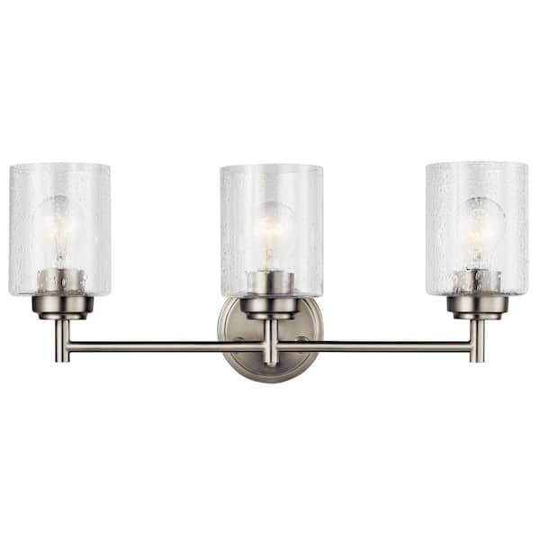Winslow 21.5 in. 3-Light Brushed Nickel Contemporary Bathroom Vanity Light with Clear Seeded Glass