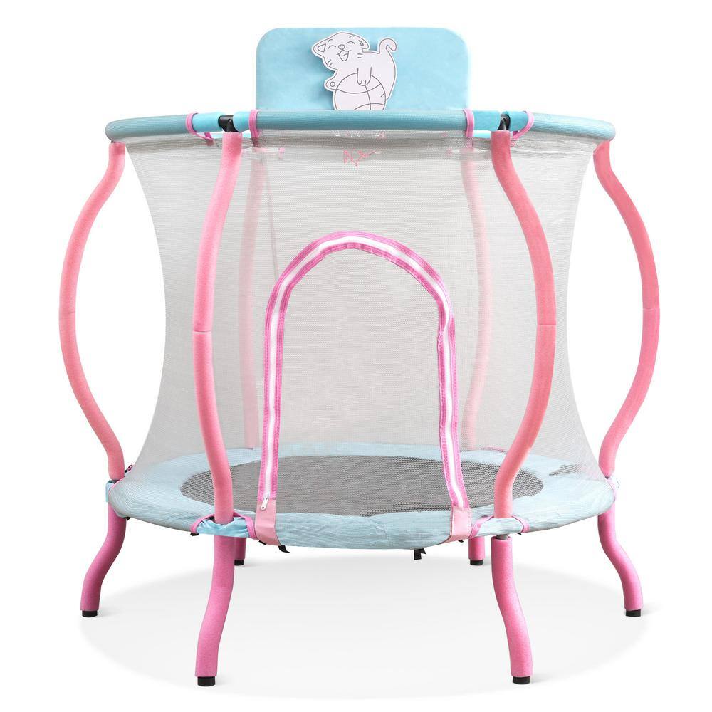 4FT. Baby Blue Indoor Mini Toddler Trampoline with Enclosure, Basketball Ho