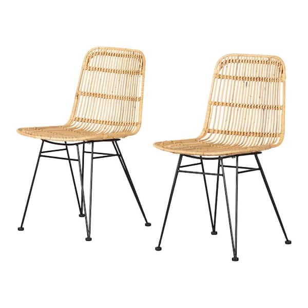 South Shore Balka Rattan Dining Chair, Set of 2, Rattan and Black