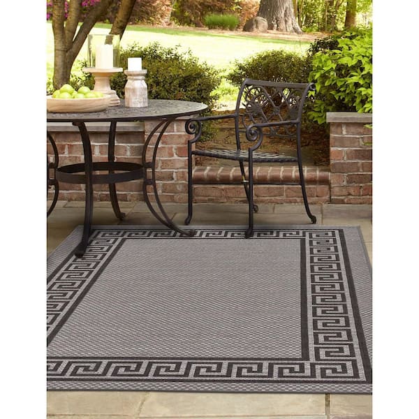 Unique Loom Links Outdoor 7 x 10 Brown/Black Indoor/Outdoor Stripe French Country Area Rug Unique Loom Links Outdoor 7 x 10 Brown/Black Indoor/Outdoor Stripe French Country Area Rug