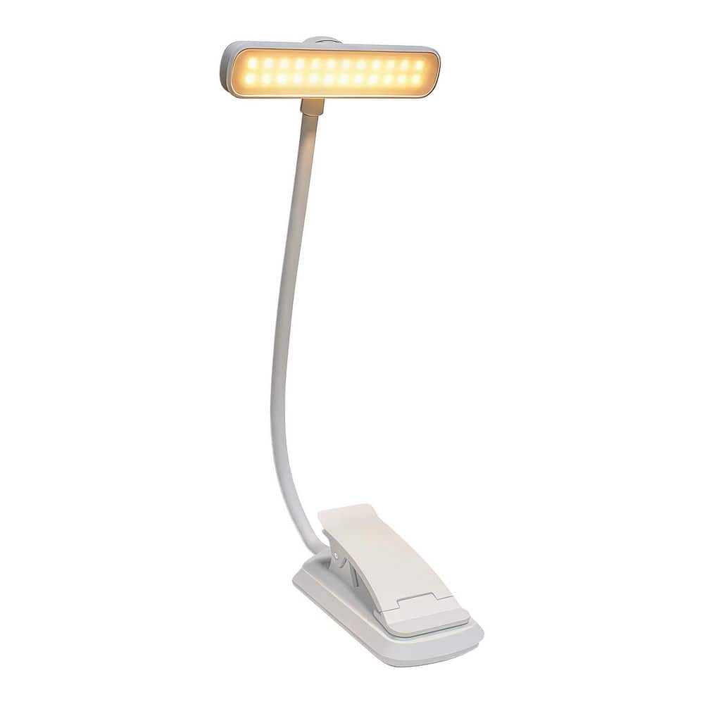 7.7 in. White USB Dimmable and Flexible Clip-On Desk Lamp Reading Light with Clamp with LED Light Source