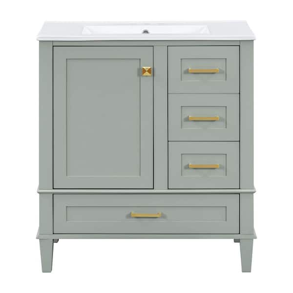 30 in. Sage Green Bath Vanity with Ceramic Top Sink with a Soft Closing Door and 3 Drawers