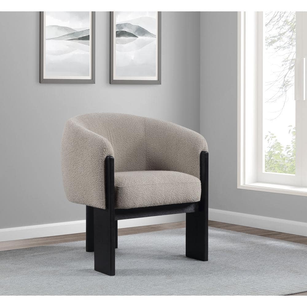 Beige Boucle Upholstered Barrel Back Accent Chair