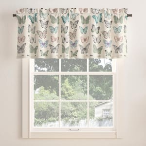 Magdalena Butterfly Print Blue Polyester 54 in. W x 18 in. L Rod Pocket Light Filtering Curtain Valance (Single Panel)