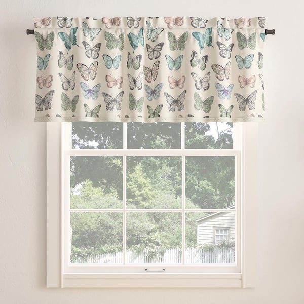 No. 918 Magdalena Butterfly Print Blue Polyester 54 in. W x 18 in. L Rod Pocket Light Filtering Curtain Valance (Single Panel)