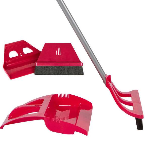 WISP Cleaning Set Red 1-Handed Telescoping Broom with Foot Operated Dustpan, Mini Whisk Brush and Mini Dust Pan Set (5-Piece)