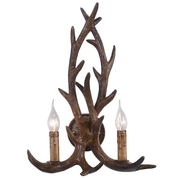 HUOKU Nimbus Rustic Retro Antler 2-Light Brown Wall Sconce