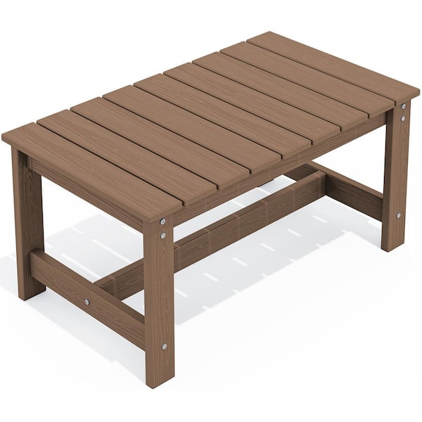 Unbranded 33.7" D x 19.7" W x 16.5"H Rectangle Outdoor Coffee Table HDPE Patio Coffee Table for Outside in Brown for Garden, Patio