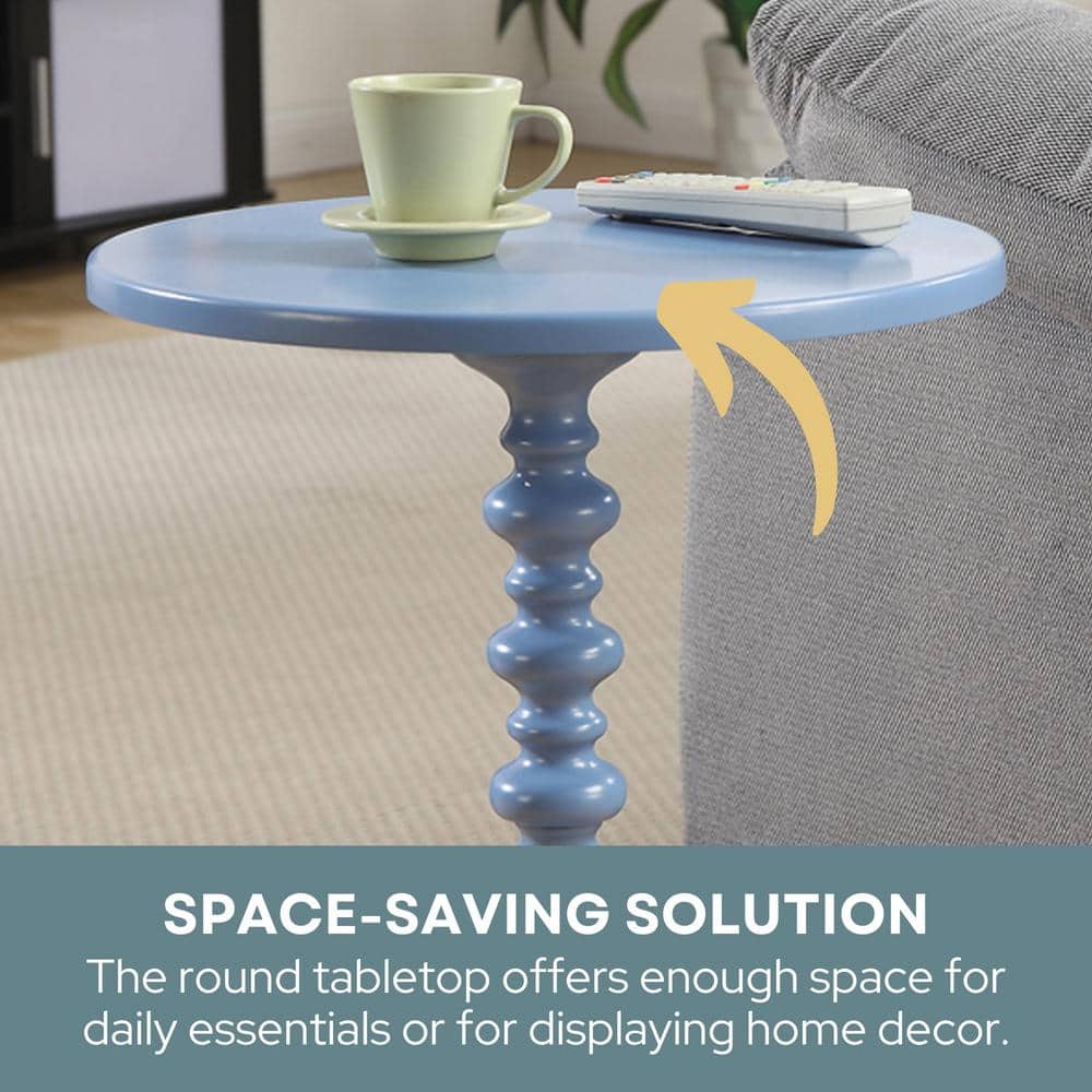 Palm Beach Blue Round Wood Spindle Side Table
