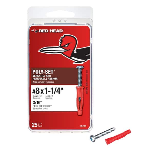Red Head 1-1/4 in. Poly-Set Pan Head Phillips Light Duty Anchors with Screws (25-Pack)