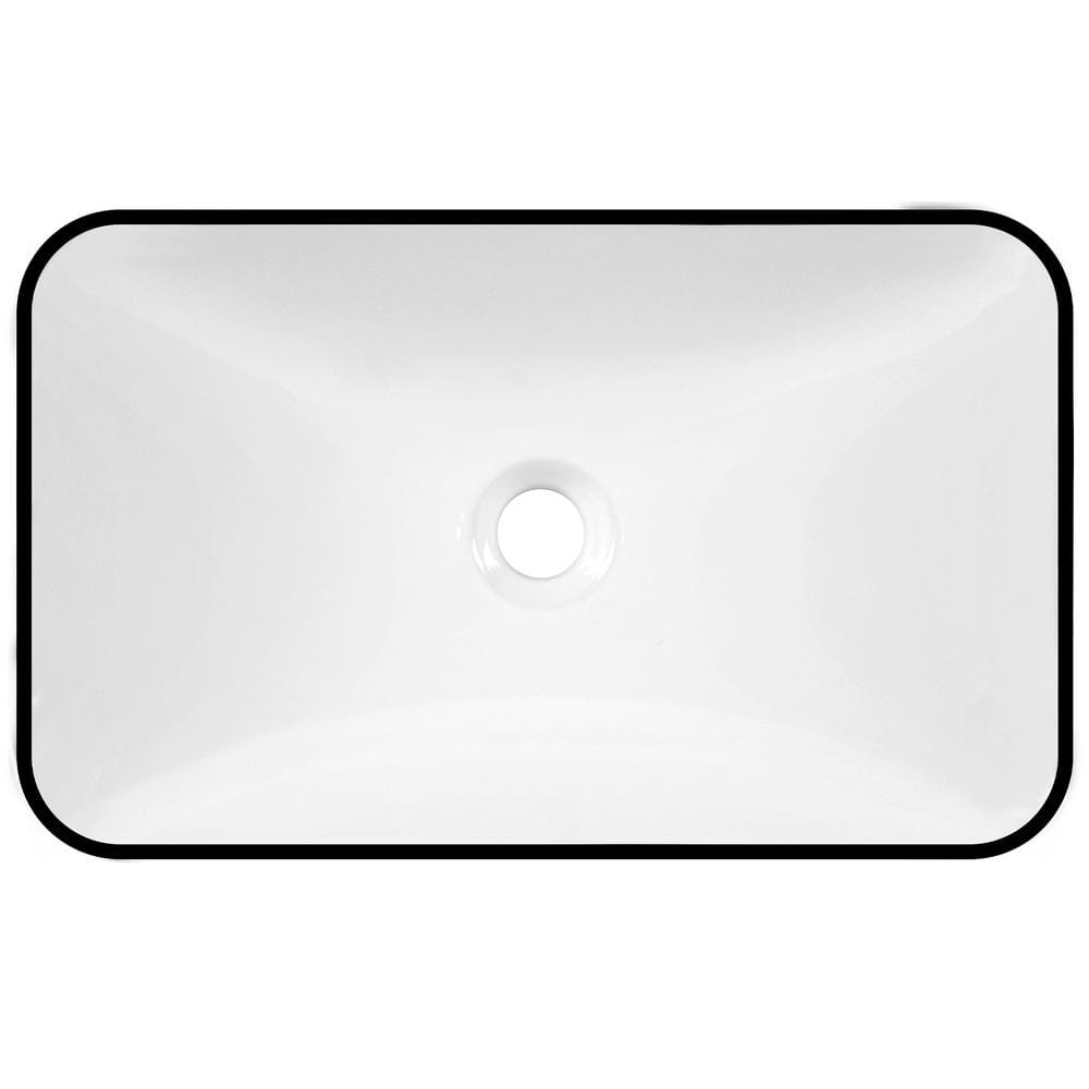 White and Black Ceramic Rectangular Above-Counter Vessel Sink