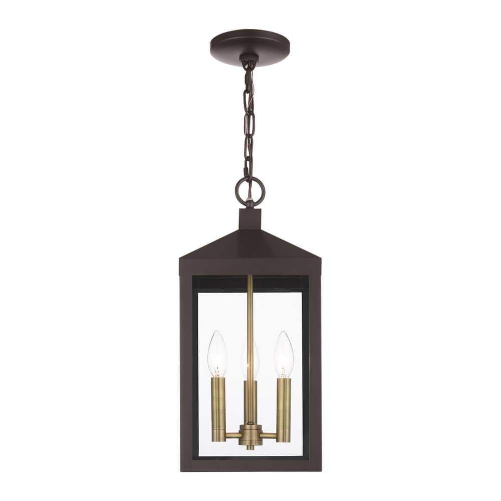 Nyack Bronze and Brass 3-Light Outdoor Pendant Lantern