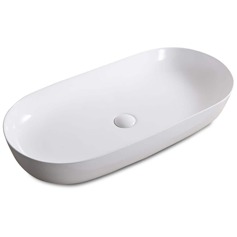 Vista 32" White Ceramic Oval Above-Counter Bathroom Vessel Sink
