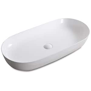 32 in. Oval Above Vanity Counter Bathroom Porcelain Ceramic Vessel Sink in White