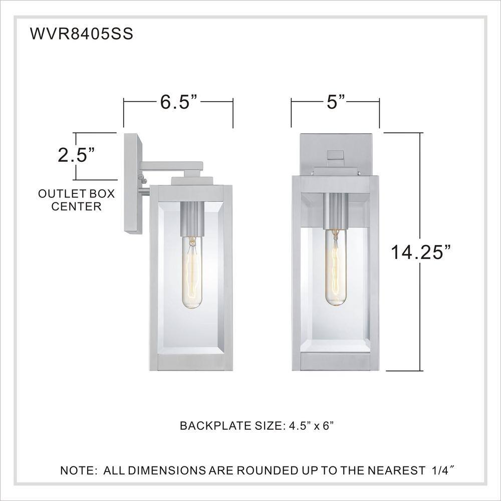 Westover 14.25" Stainless Steel Outdoor Wall Lantern with Clear Glass