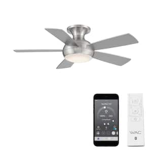 Odyssey 44 in. Smart Indoor/Outdoor Brushed Nickel 5-Blade Flush Mount Ceiling Fan 3000K Integrated LED + Remote