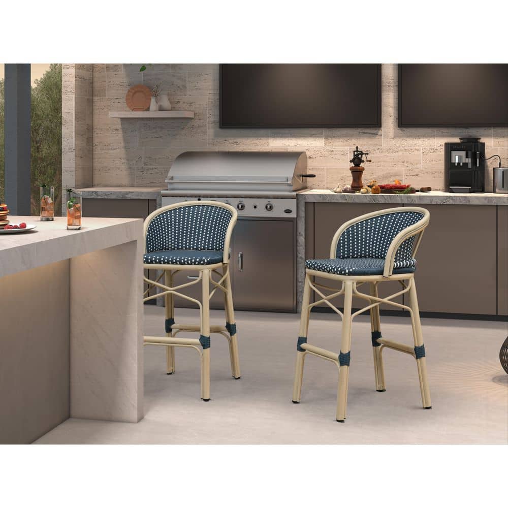 Counter Height Outdoor Bar Stool Aluminum Patio Modern Wicker Bar Stools With Back and Armrest, Navy Blue(2-Pack) price history on PriceWatchPro