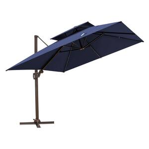 10 ft. Aluminum Cantilever Tilt Patio Umbrella in Navy Blue