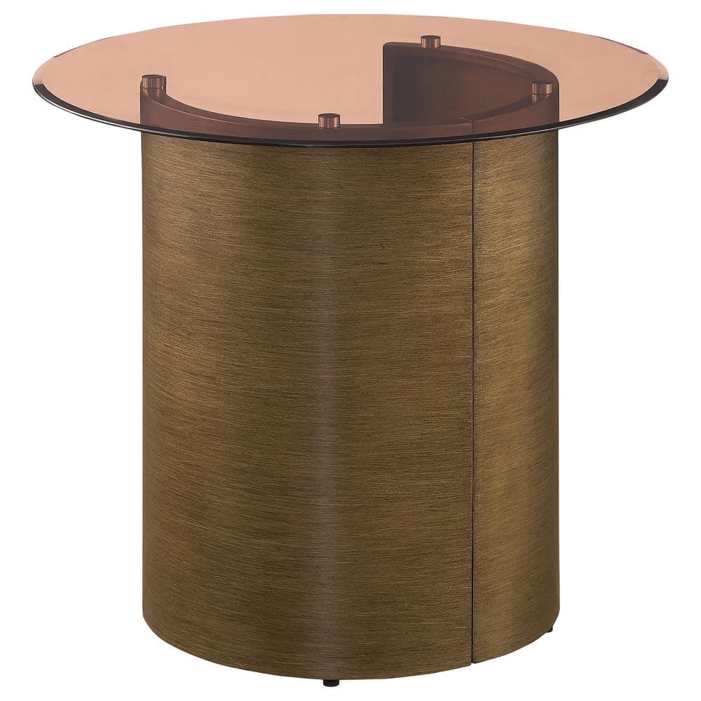 Morena Round Bronze Metal End Table with Tawny Glass Top