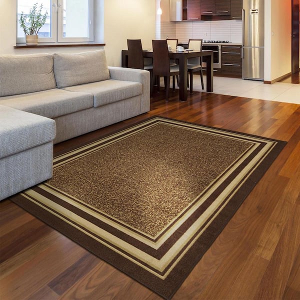 Ottohome Collection Non-Slip Rubberback Bordered 5x7 Indoor Area Rug, 5 ft. x 6 ft. 6 in., Dark Brown