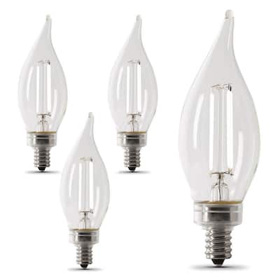 60-Watt Equivalent BA10 E12 Candelabra Dimmable White Filament Clear Chandelier LED Light Bulb Soft White 2700K (4-Pack)