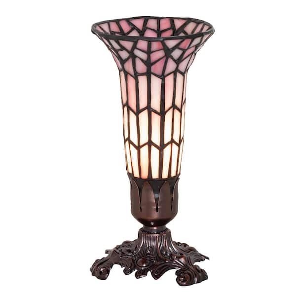 MEYDA Pond Lily 8 in. Mahogany Bronze Victorian Accent Table Lamp with Pink Stained Glass Shade