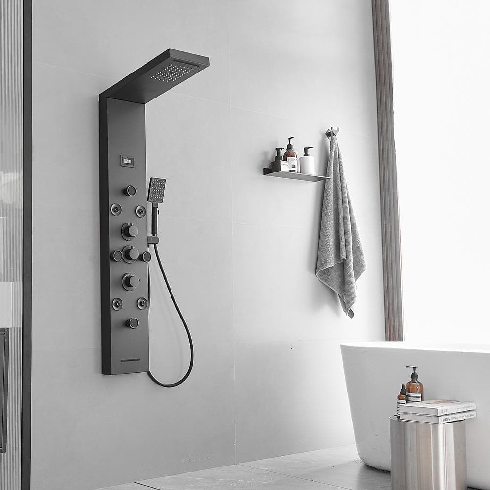 Black Stainless Steel 51.57'' Shower Panel with Rainfall and Waterfall Shower Heads