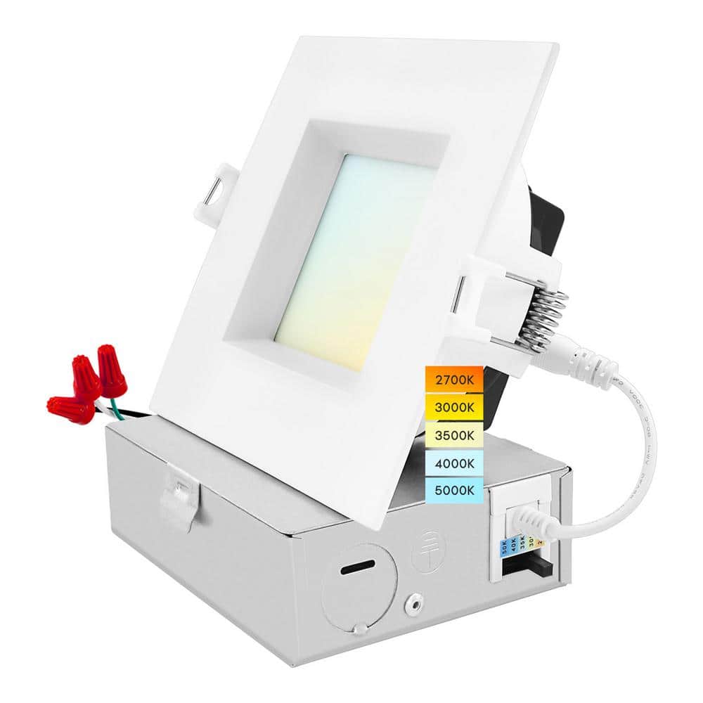 4 in. Square Canless with J-Box 15W 5CCT Selectable 1300LM Remodel IC Rated Integrated LED Recessed Light Kit Wet Rated price history on PriceWatchPro