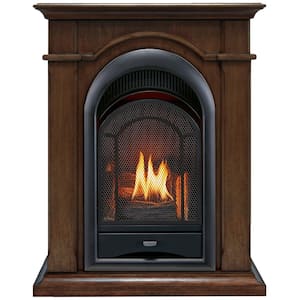 FS100T-W Ventless Fireplace System 10K BTU Duel Fuel Thermostat Insert and Walnut Mantel