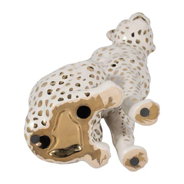 Liv & Skye White 7 in. x 11 in. Ceramic Glam Sitting Leopard 15878