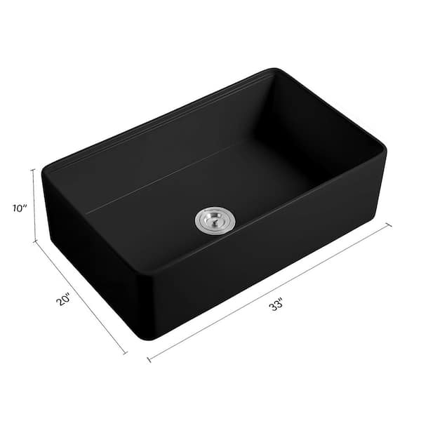 AKDY Black Fireclay 33 in. Single Bowl Apron-Front Workstation