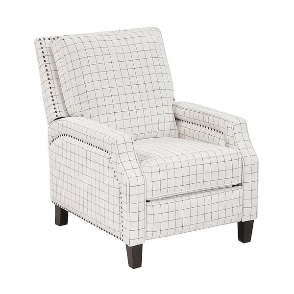Adele Off-White with Black Plaid Pattern Textured Manual Push Back Recliner