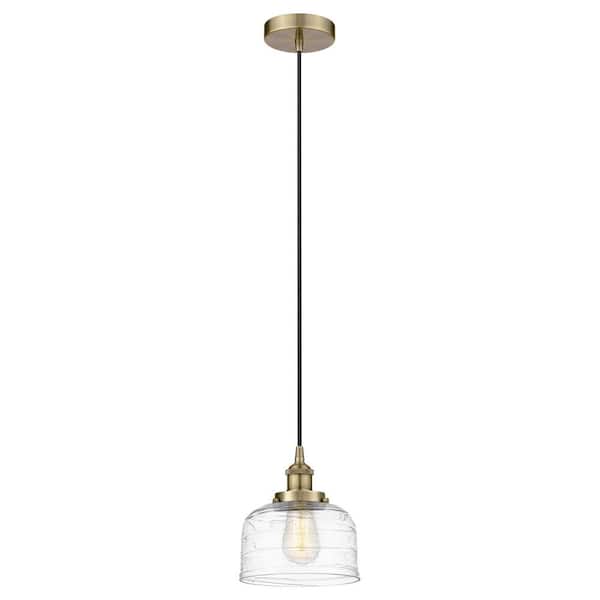 Innovations Bell 60-Watt 1-Light Antique Brass Standard Mini Pendant Light with Clear Glass Shade, No Bulbs Included