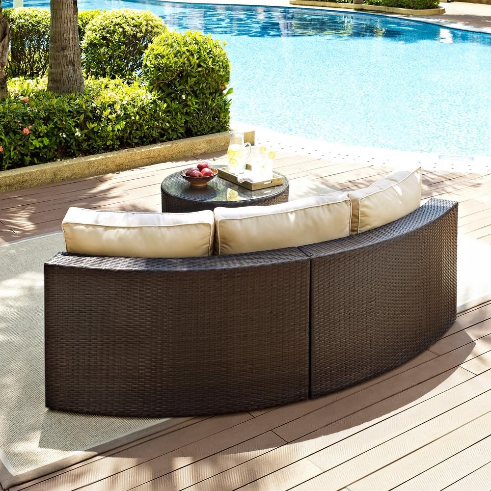 Catalina Classic Cream Outdoor Wicker 3-Person Sectional Sofa Set