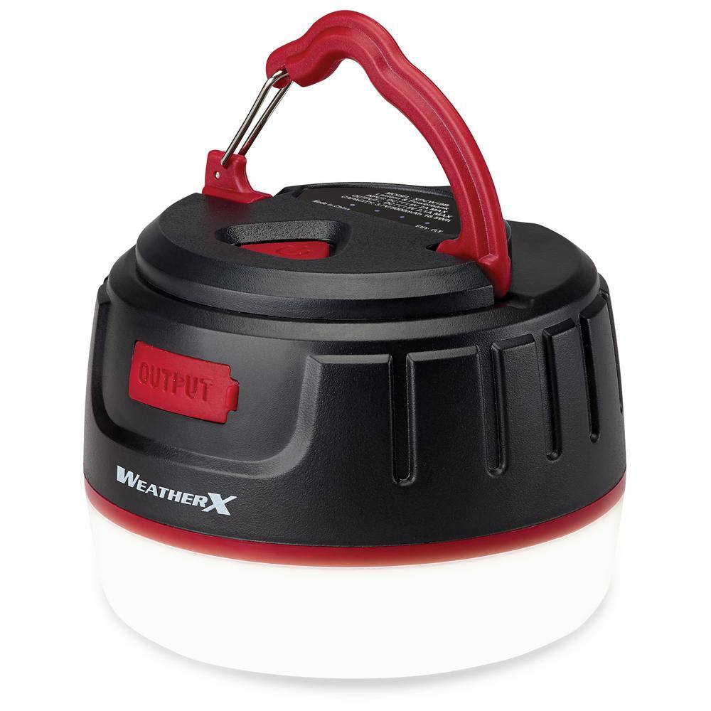 Black Waterproof LED Lantern with Built-In USB Port and Powerbank