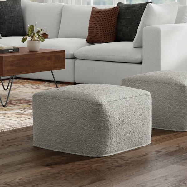 Chantal 24 in. Wide Boucle Fabric Square Pouf in Light Grey