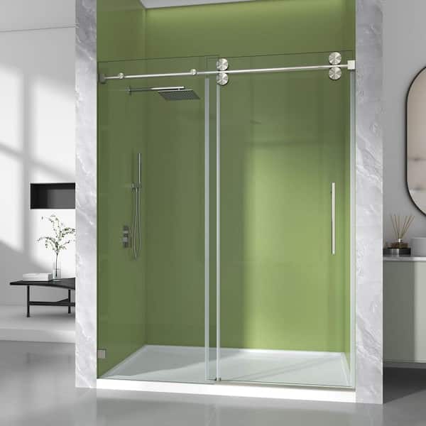 50-55 in. W x 76 in. H Single Sliding Frameless Shower Door Brushed Nickel 3/8 in. Clear SGCC Tempered Glass