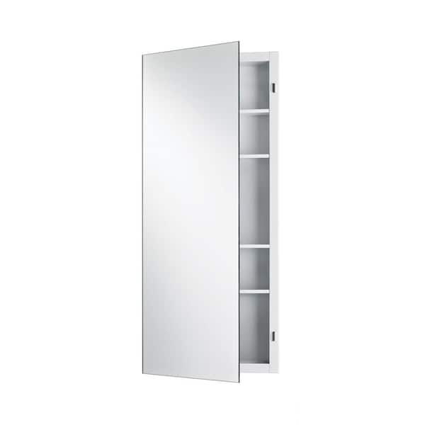 JENSEN Focus 16 in. W x 36 in. H Medium Rectangular White Steel Recessed Medicine Cabinet with Polished Edge Mirror
