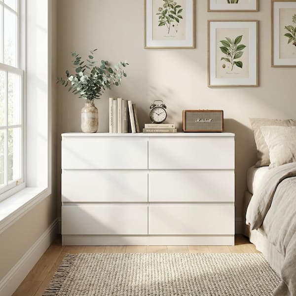 UOI White 6 drawer 47.2 in. Wide Chest of Drawers with Spacious