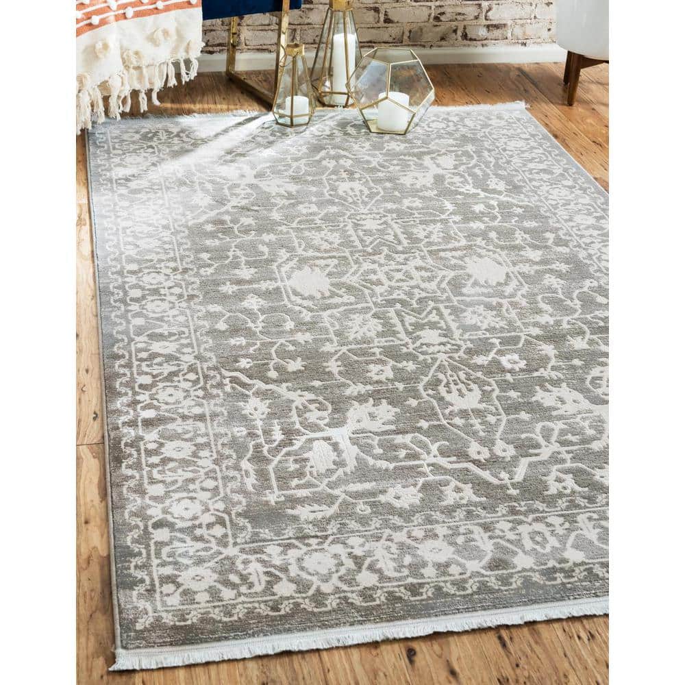 Light Gray Abstract Synthetic Easy Care Stain-Resistant Area Rug 10' x 13'
