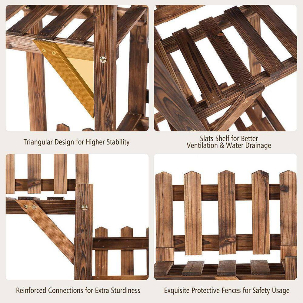 5-Tier Dark Brown Solid Fir Wood Plant Stand
