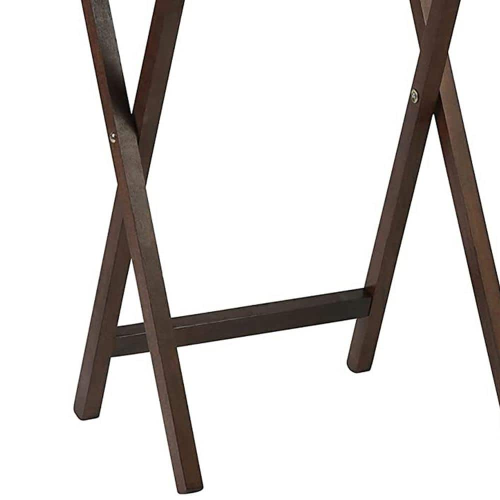 Walnut Solid Wood Folding TV Tray Table Set with Storage Rack, 10-Piece