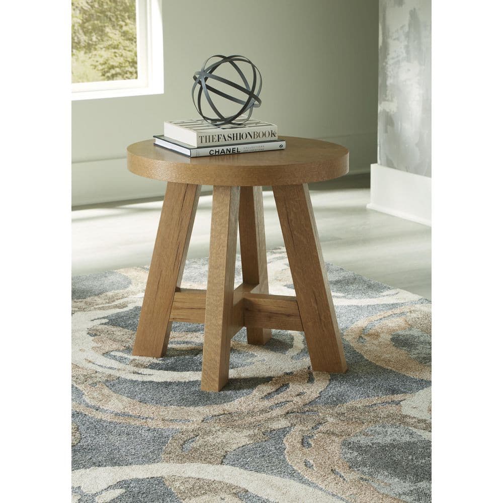 Rustic Oak Round End Table with Natural Finish, 24 Inch