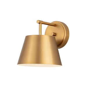 Lilly 8 in. 1-Light Modern Gold Wall Sconce with Modern Gold Steel Shade with No Bulbs Included