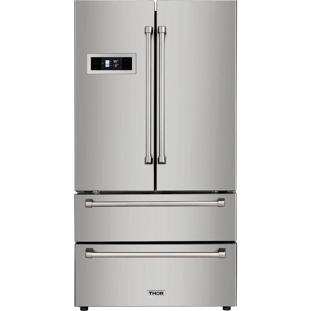 Thor Kitchen 36 in. 21 cu. ft. French Door Refrigerator in Stainless Steel Counter Depth with Automatic Ice Maker, Silver