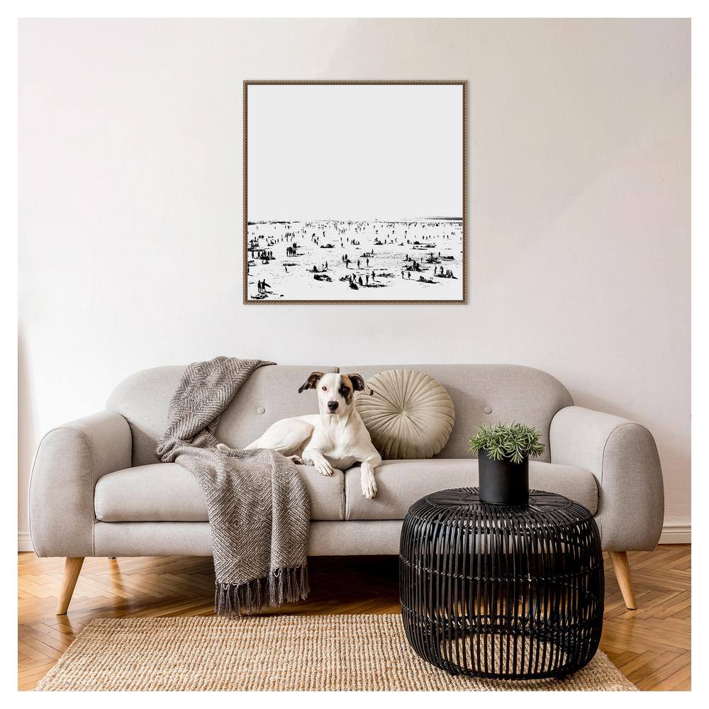 30" x 30" Black and White Beach Scene Framed Canvas Print