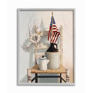16 in. x 20 in. "Vintage Rustic Things American Flag Neutral Painting" by Cecile Baird Framed Wall Art