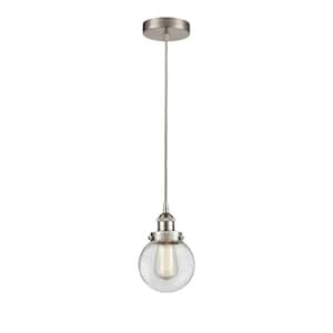 Beacon 1-Light Brushed Satin Nickel Shaded Pendant Light with Clear Glass Shade