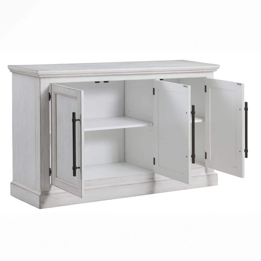Warren 60" Distressed White Three Door Sideboard with Brass Hardware