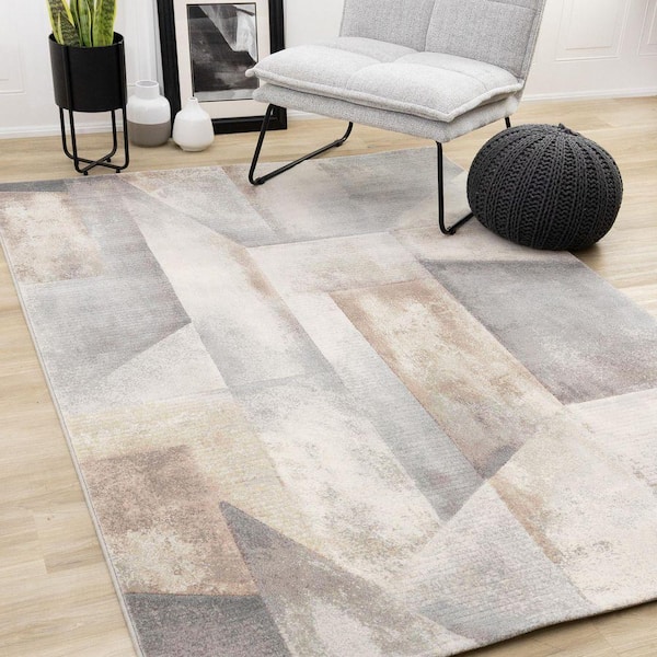 Aethera Collections 5 ft. x 8 ft. Grey Distressed, Geometric Indoor Area Rug